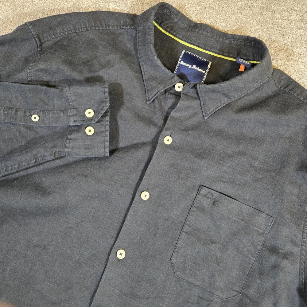 Tommy Bahama Mens Black Button Down Long Sleeve Linen Blend 2XL